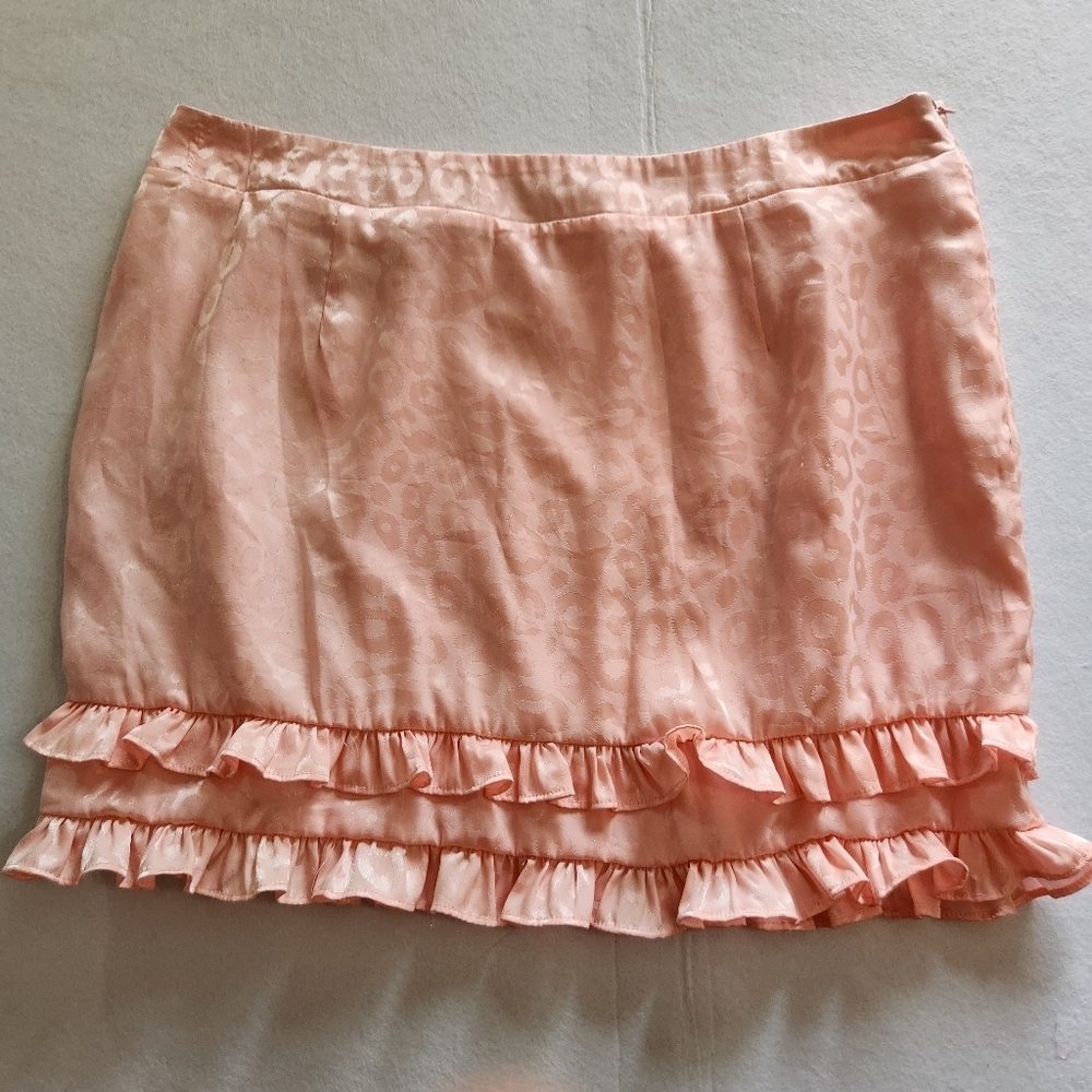 Wild Cat Women's Peach Pink Leopard Print Ruffle Mini Skirt Size XXL